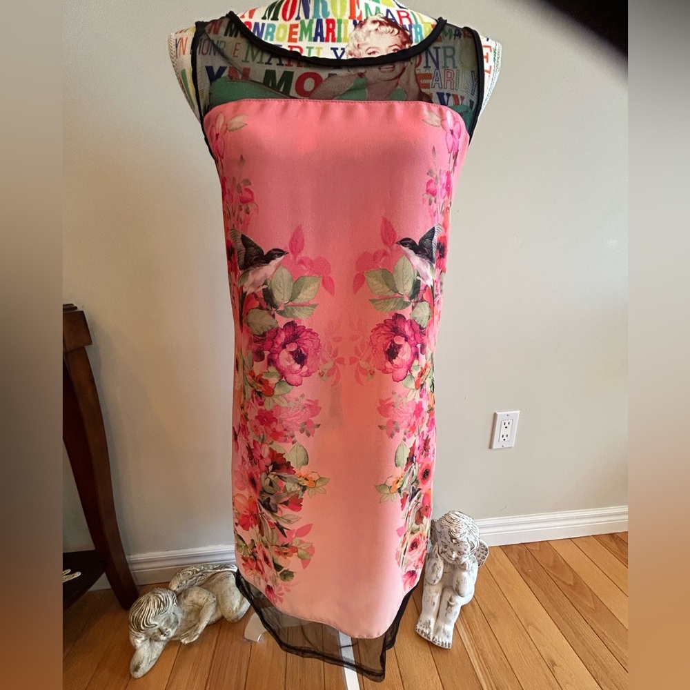 Floral Pink and black Dress by Tea n Rose
